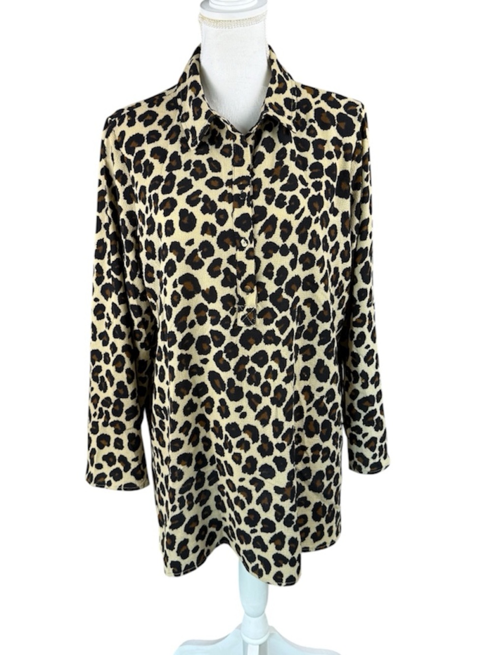 Counterparts Leopard Print Half Button Blouse 3/4 Sleeve Top